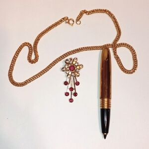 Vintage Penorama Jeweled Pen Brooch Necklace Rhinestones USA